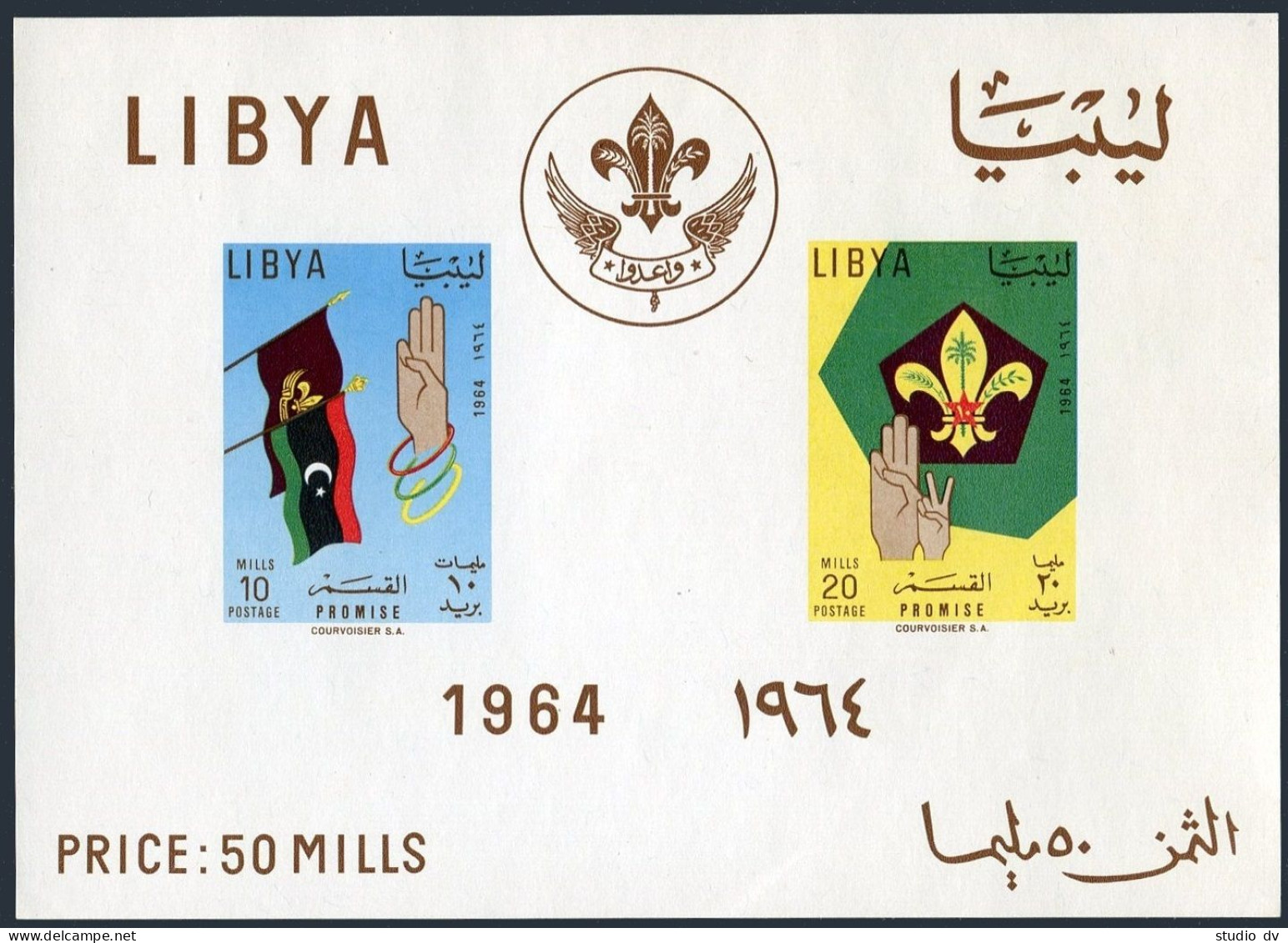 Libya 252-253,253a,MNH.Michel 154-155,Bl.7. Boy Scout Headquarters,1964.Flags. - Libya