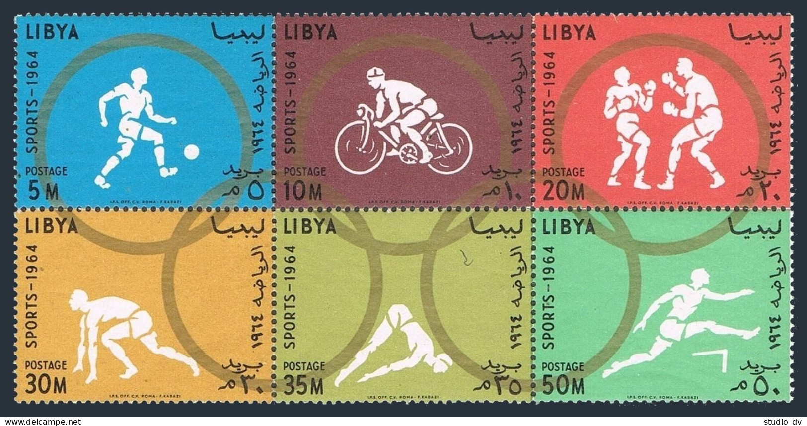 Libya 258-263a Perf & Imperf, MNH. Olympics Tokyo-1964. Soccer,Bicycling,Boxing, - Libye
