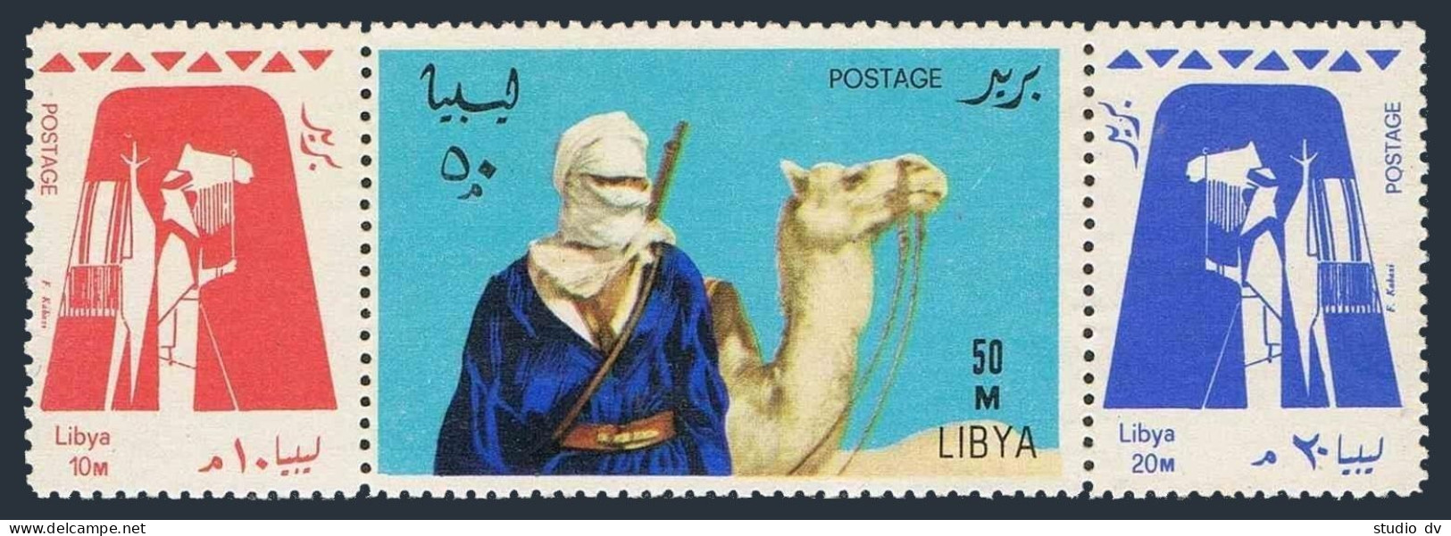 Libya 303-305a Strip,306 Sheet, MNH. Mi 219-221,Bl.16.1966. Tuareg, Camels,Rider - Libye