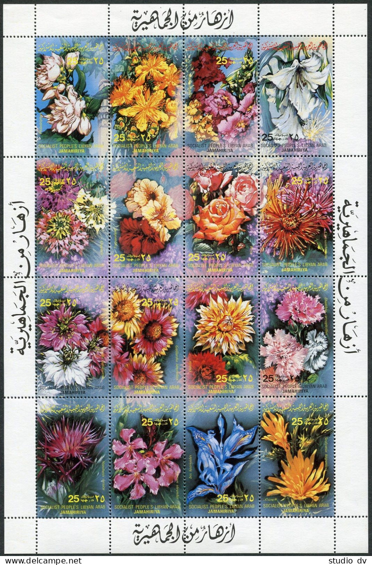 Libya 1052 Ap Sheet,MNH.Michel 1067-1082. Flowers 1983.Lily,Rose,Chrysanthemum, - Libia