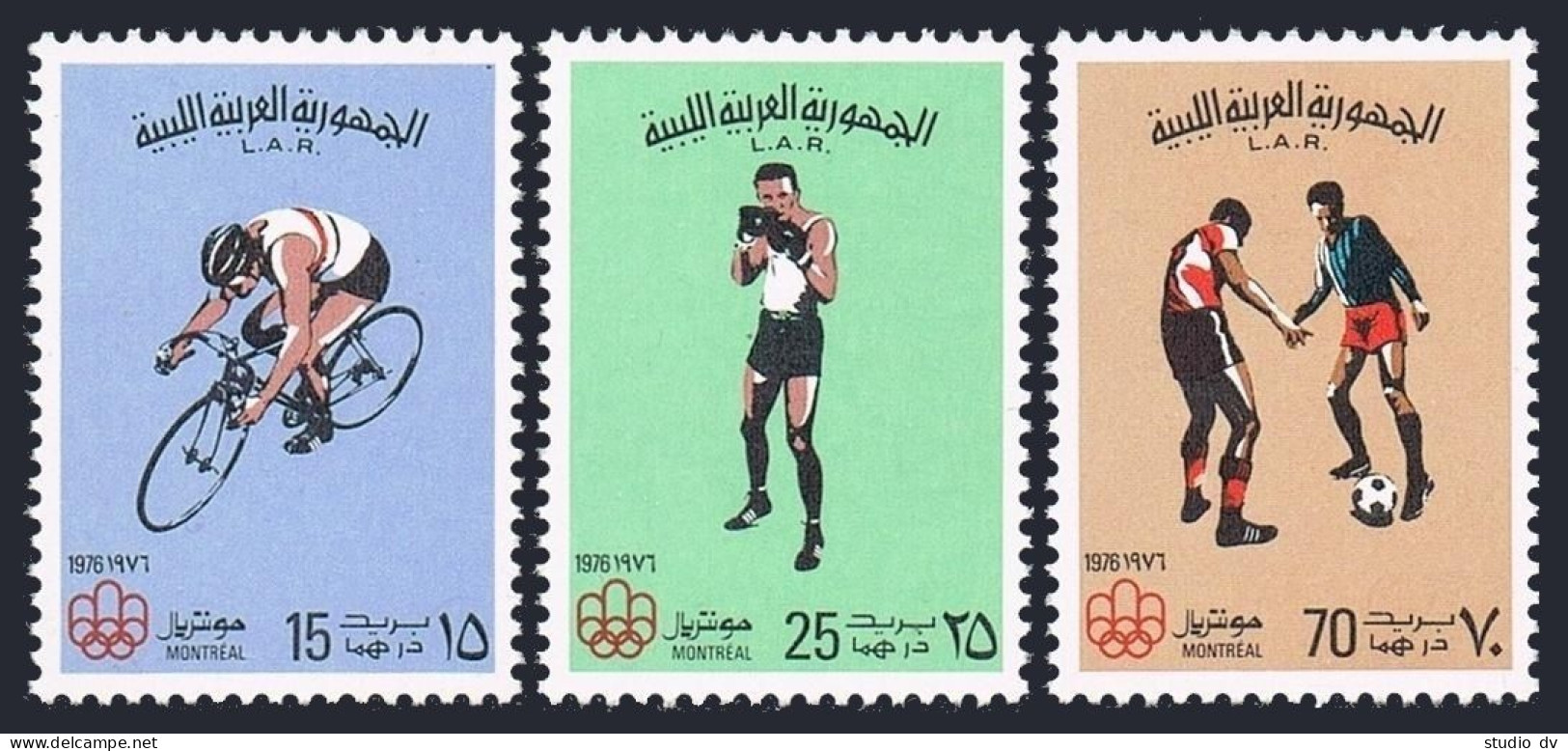 Libya 618-620,621,MNH. Olympics Montreal-1976.Bicycling,Boxing,Soccer.Symbols. - Libia