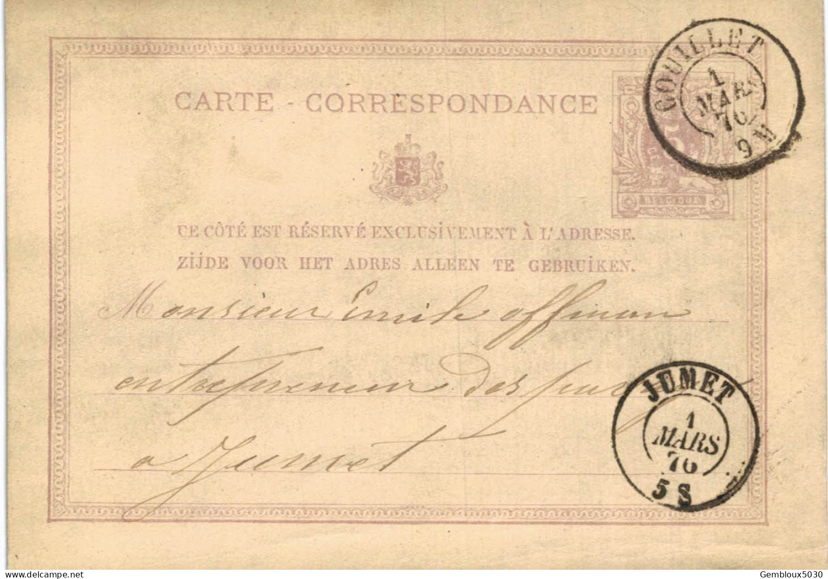 Carte-correspondance N° 28 écrite De Couillet Vers Jumetr - Letter-Cards