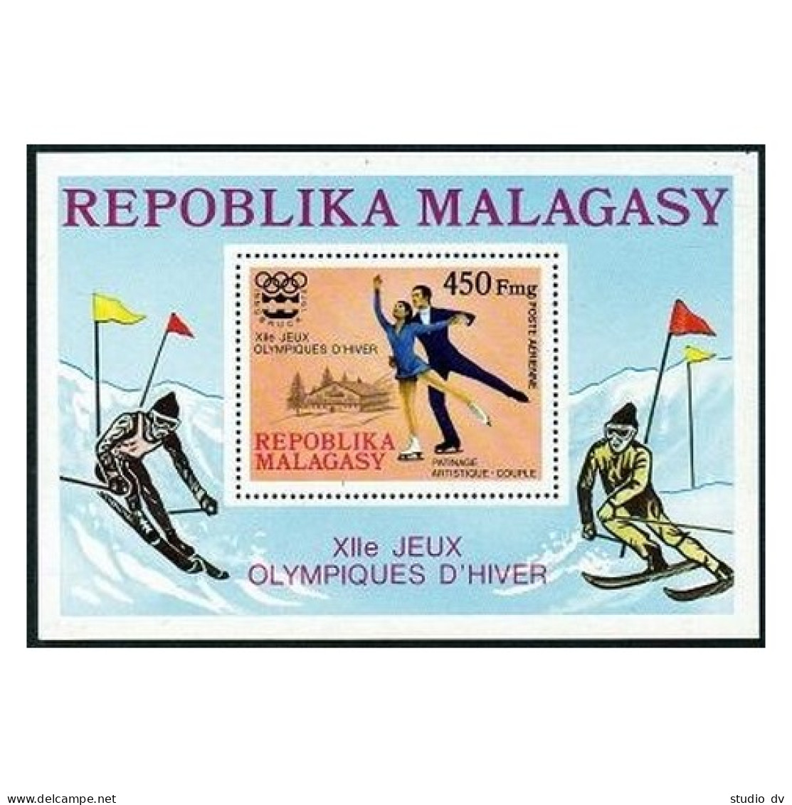 Malagasy C163, MNH. Michel Bl.13. Olympics Innsbruck-1976. Winners. - Madagascar (1960-...)
