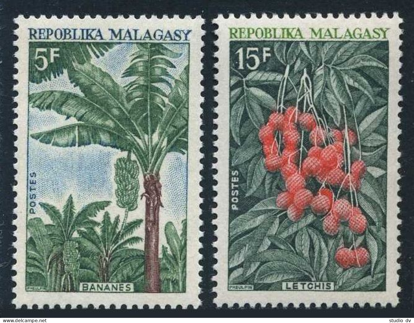 Malagasy 427-428, Hinged. Michel 603-604. Banana Plants, Lichi Tree, 1969. - Madagaskar (1960-...)