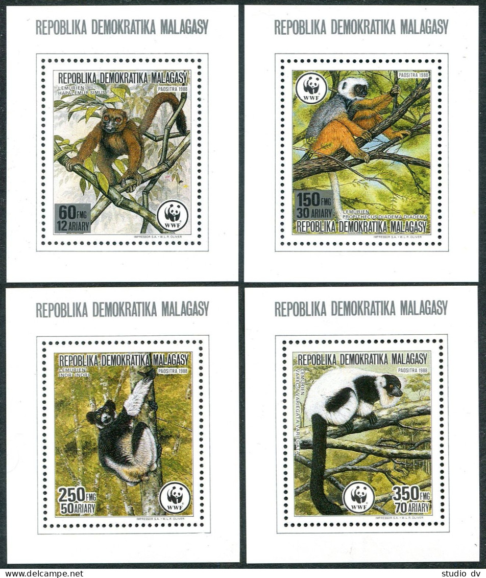 Malagasy 836-839 Deluxe Sheets, MNH. Michel 1110-1113. WWF 1992. Lemurs. - Madagaskar (1960-...)