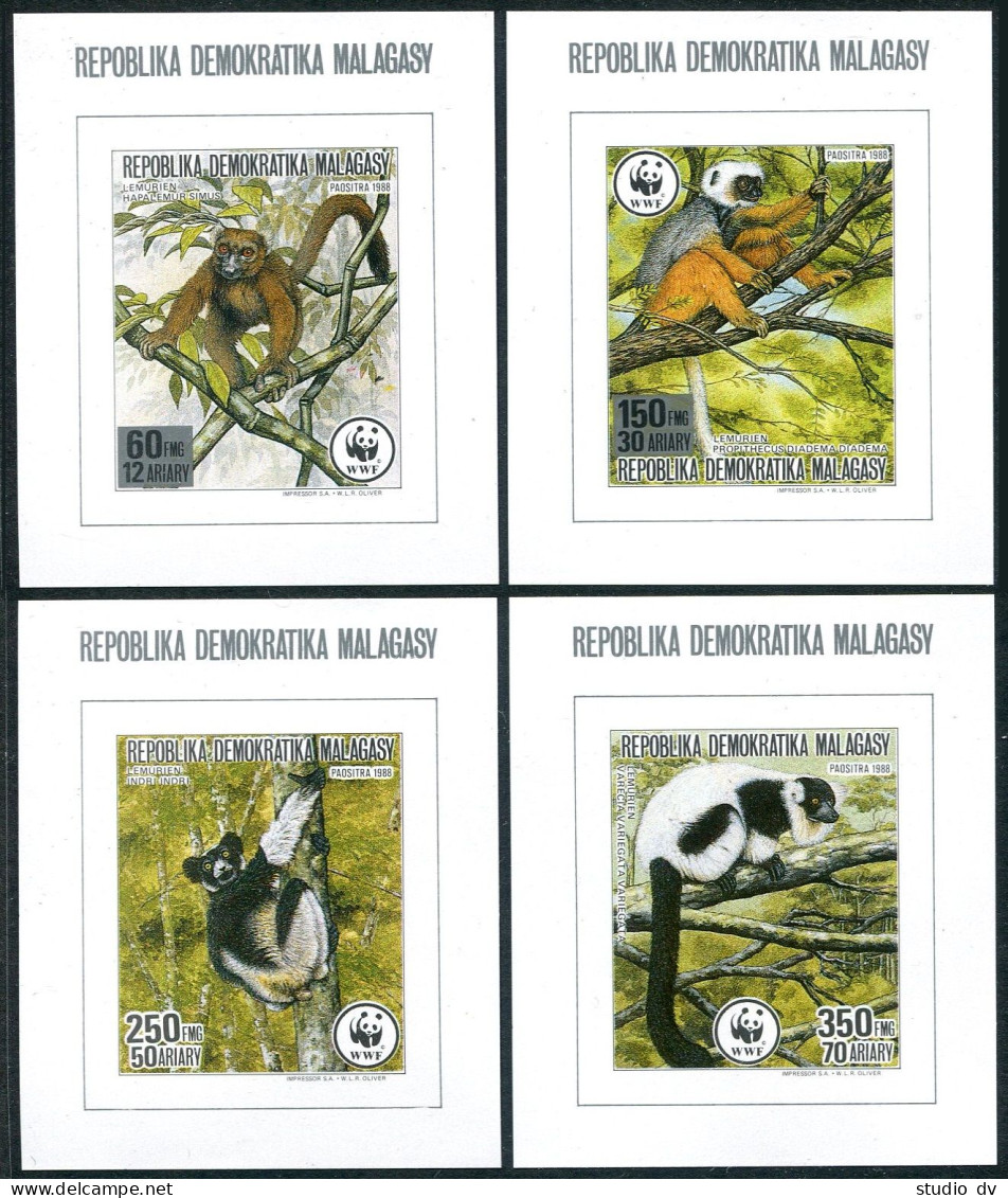 Malagasy 836-839 Imperf Deluxe Sheets, MNH. Michel 1110-1113. WWF 1992. Lemurs. - Madagascar (1960-...)