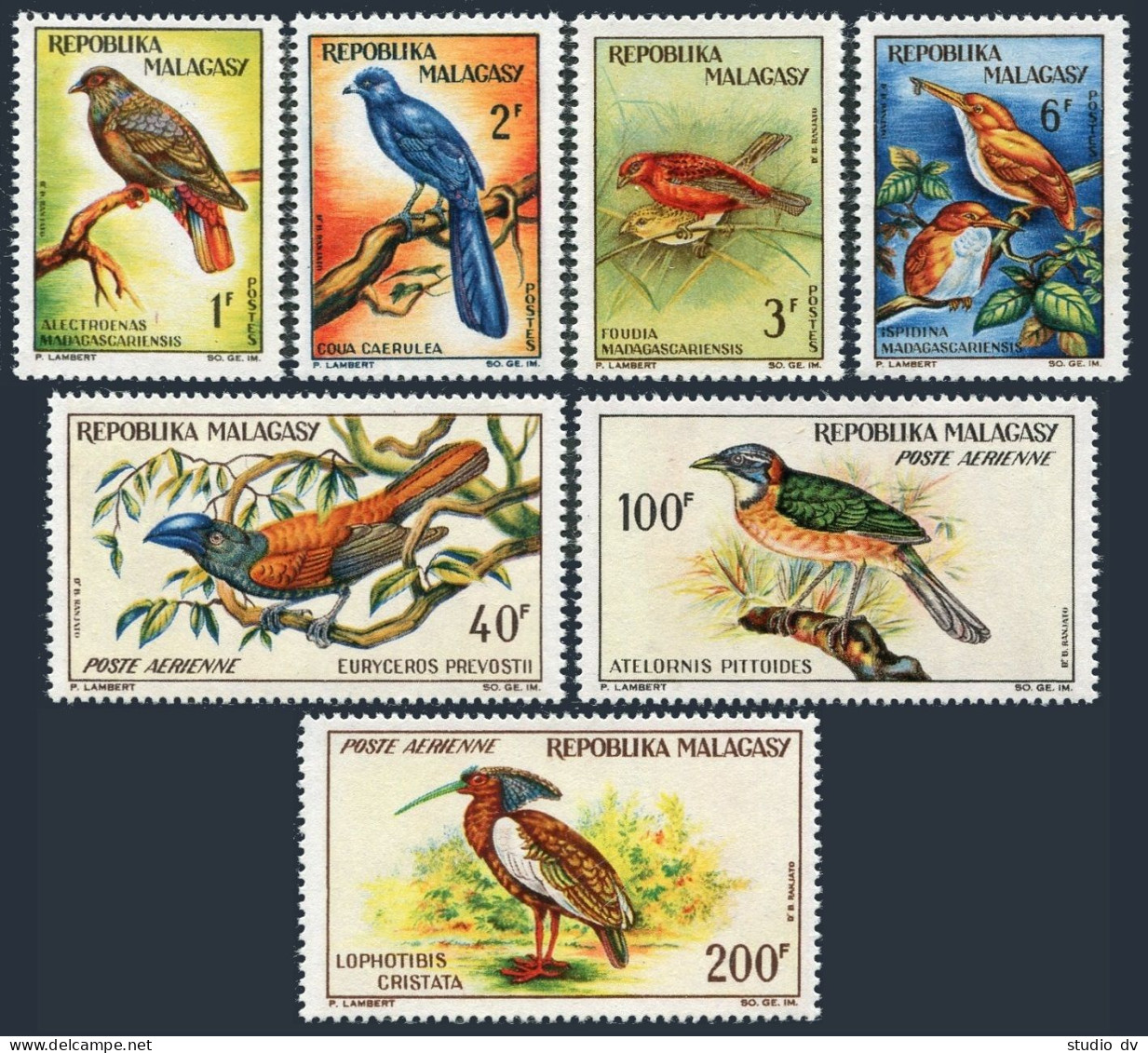 Malagasy 340-343,C72-C74,MNH. Mi 495-498,504-506. Birds 1963. Coua, Fody, Roller - Madagascar (1960-...)