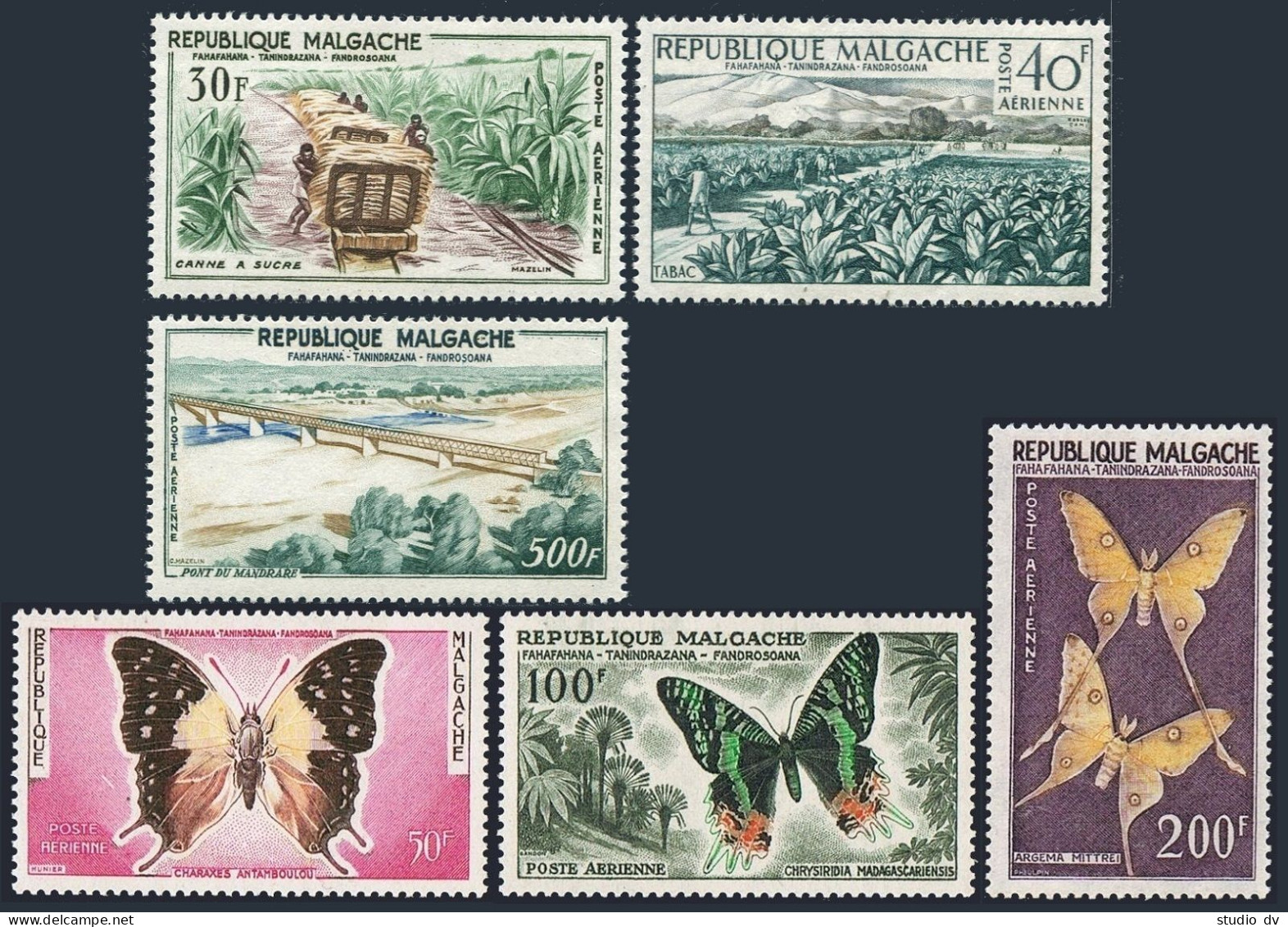 Malagasy C61-C66,MLH/MNH.Mi 455-460. Sugar Cane,Tobacco,Butterflies,Bridge.1960. - Madagascar (1960-...)