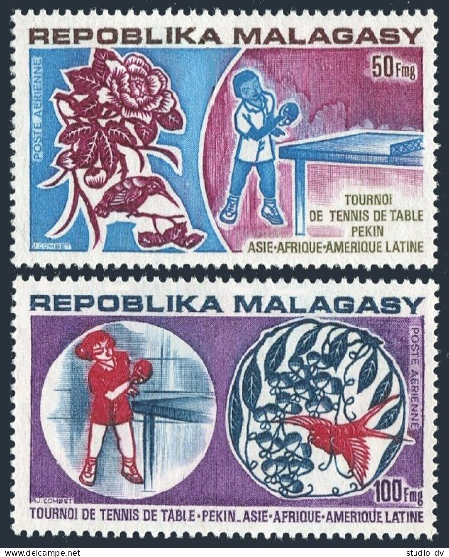 Malagasy C124-C125,hinged.Michel 710-711. Table Tennis,1974.Flower,Hummingbird. - Madagascar (1960-...)