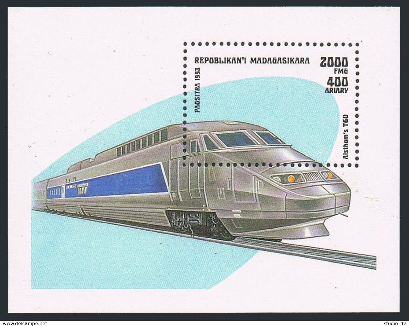 Malagasy 1200-1206,1207,MNH.Mi 1562-1568, Bl.238. Locomotives 1993. TGV Alsthom. - Madagascar (1960-...)