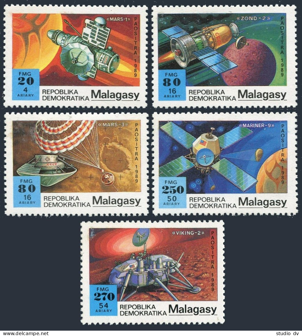 Malagasy 928-932, 933, MNH. Michel 1210-1214, Bl.116. Space Research, 1989. - Madagascar (1960-...)