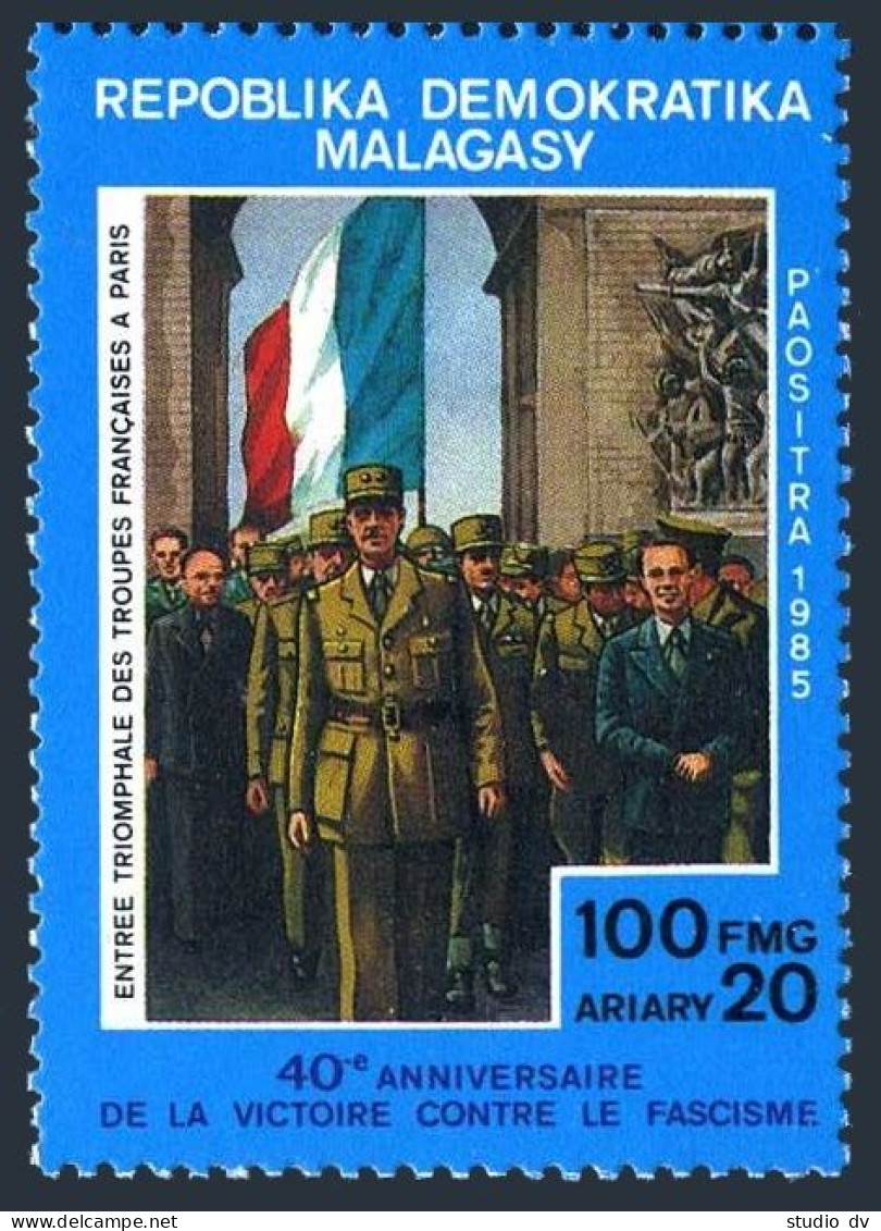 Malagasy 715,MNH.Mi 985. Victorious French Troops, Charles De Gaulle, 1985. - Madagaskar (1960-...)