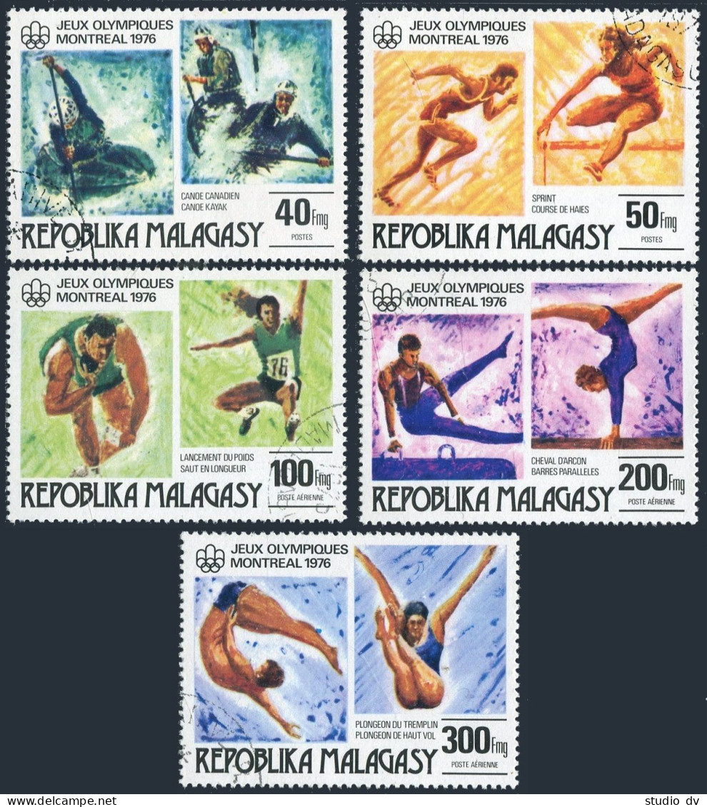 Malagasy 543-C155,C156,CTO.Michel 775-779,Bl.10. Olympics Montreal-1976.Canoe, - Madagascar (1960-...)