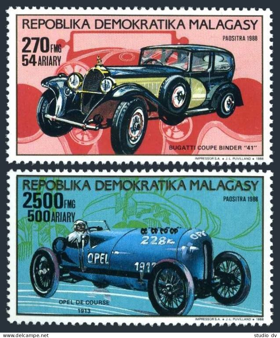 Malagasy 894,897,MNH.Mi 1167,1170. Bugatti Coupe Binder 41,1913 Opel Race Car. - Madagaskar (1960-...)