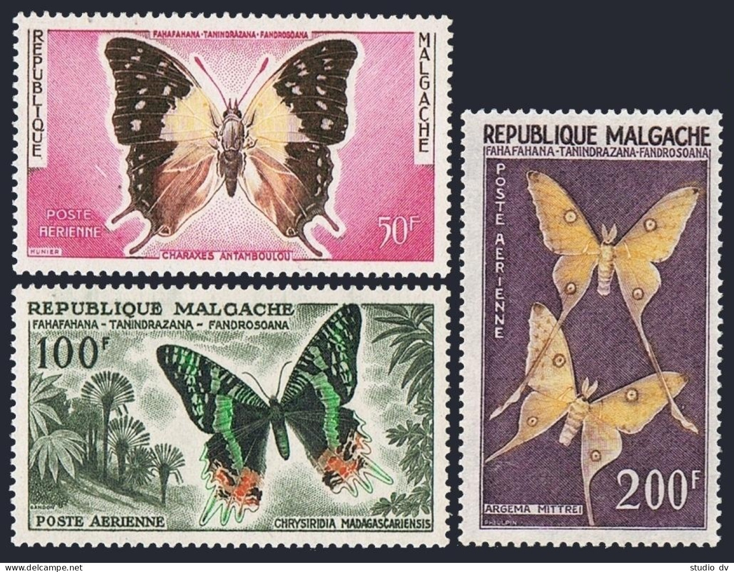 Malagasy C63-C65,hinged.Michel 457-459. Butterflies,1960.Charaxes Antonboulou, - Madagaskar (1960-...)