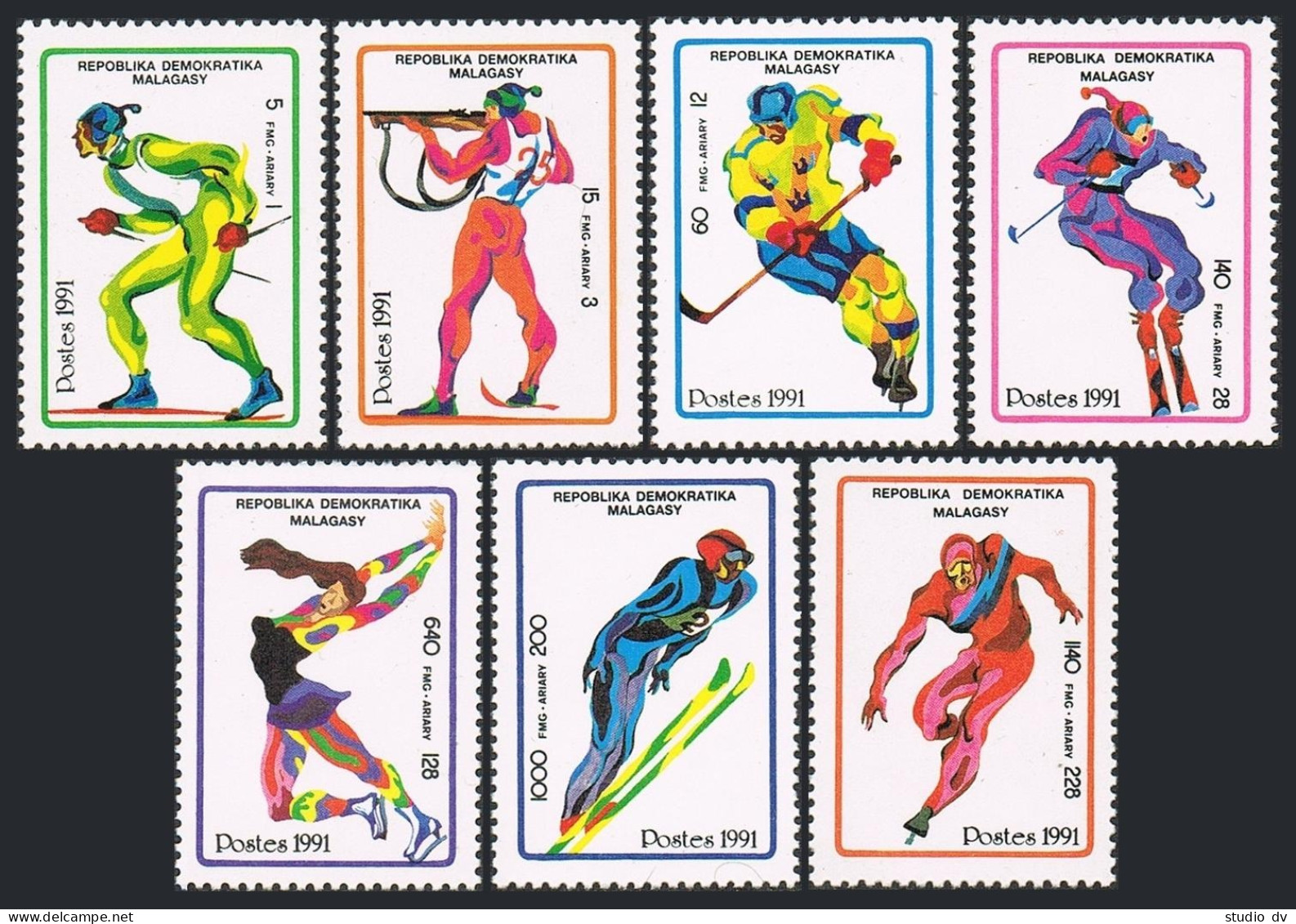 Malagasy 1037-1043,MNH. Mi 1338-1344. Olympics Albertville-1992.Biathlon.Hockey, - Madagascar (1960-...)
