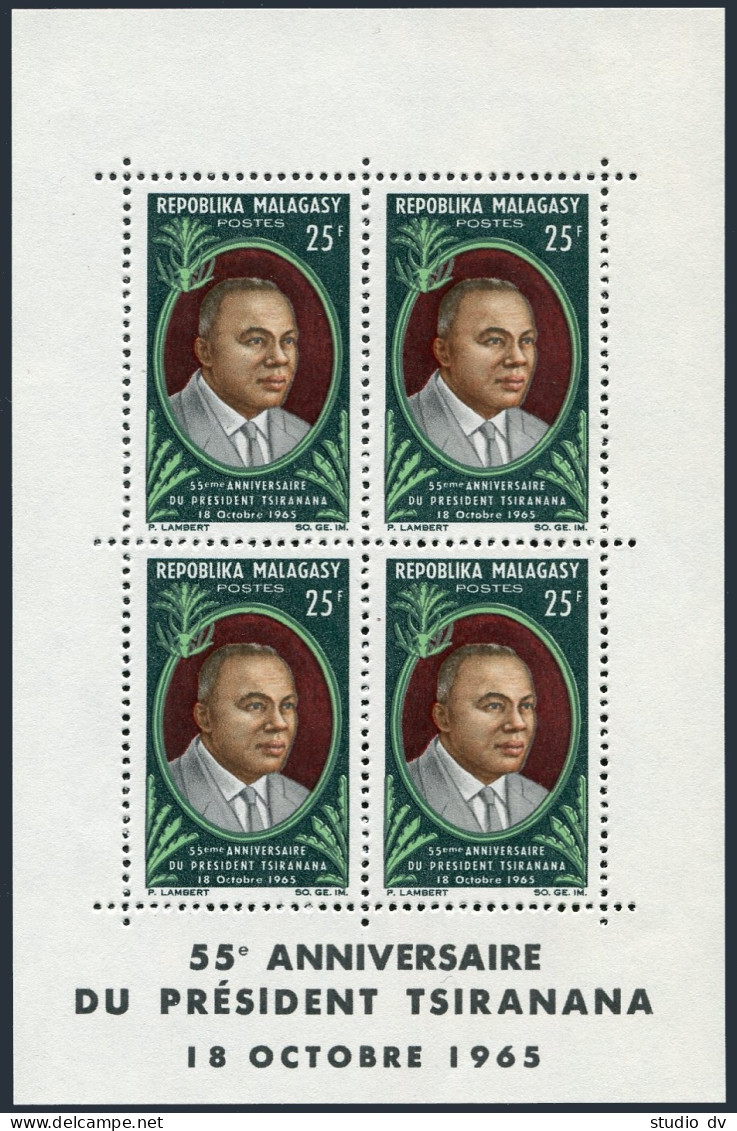 Malagasy 369a-370a Sheets,hinged.Mi Bl.3-4. President Philbert Tsiranana,1965. - Madagaskar (1960-...)