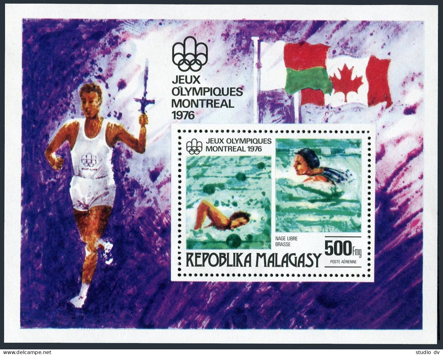 Malagasy C156,MNH.Michel Bl.10. Olympics Montreal-1976.Swimming,free-style, - Madagascar (1960-...)