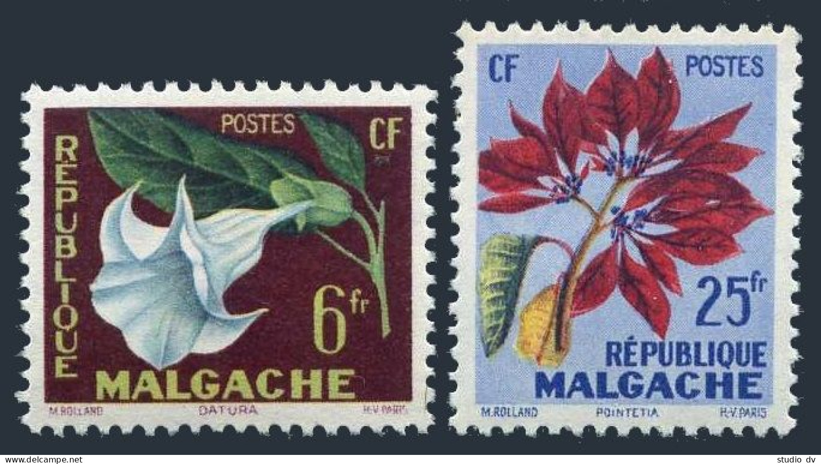 Malagasy 301-302,MNH.Michel 440B-441B. Flowers 1959:Datura,Poinsettia. - Madagascar (1960-...)