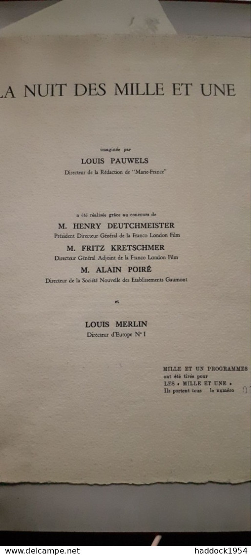 La Nuit Des Mille Et Une LOUIS PAUWELS Marie-france Magazine 1959 - Kino/Fernsehen