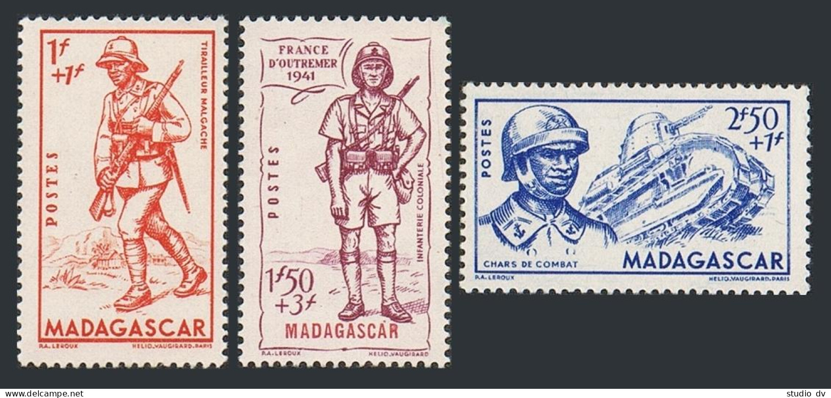 Malagasy B8-B10,MNH.Michel 267-269. Defense Of The Empire 1941.Tank Corpsman, - Madagascar (1960-...)