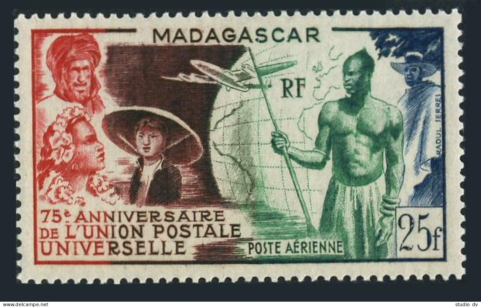 Malagasy C55,MNH.Michel 418. UPU-75,1949.French Colonials,Globe,Plane. - Madagascar (1960-...)