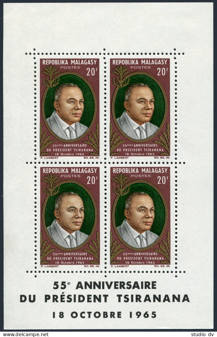 Malagasy 369a-370a Sheets,MNH.Michel Bl.3-4. President Philbert Tsiranana,1965. - Madagascar (1960-...)
