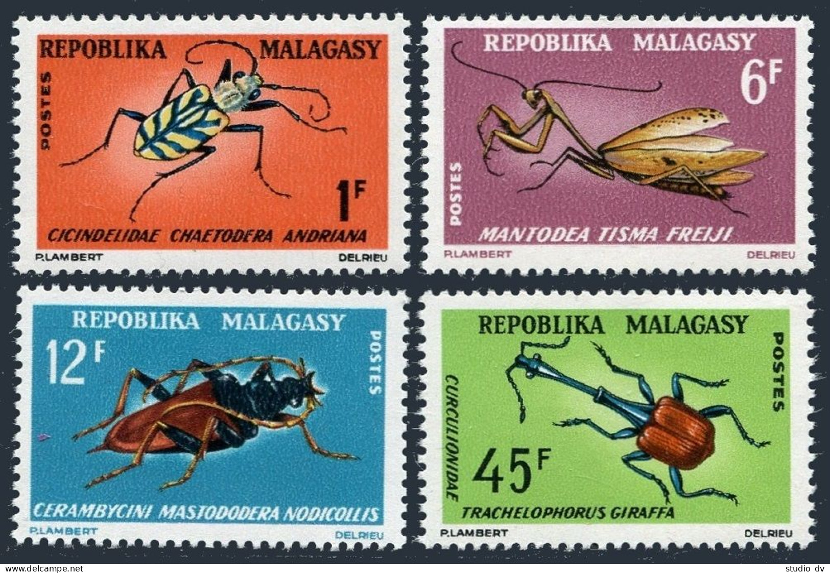 Malagasy 381-384, MNH. Michel 546-549. 1966: Tiger Beetle, Mantis, Weevil. - Madagascar (1960-...)