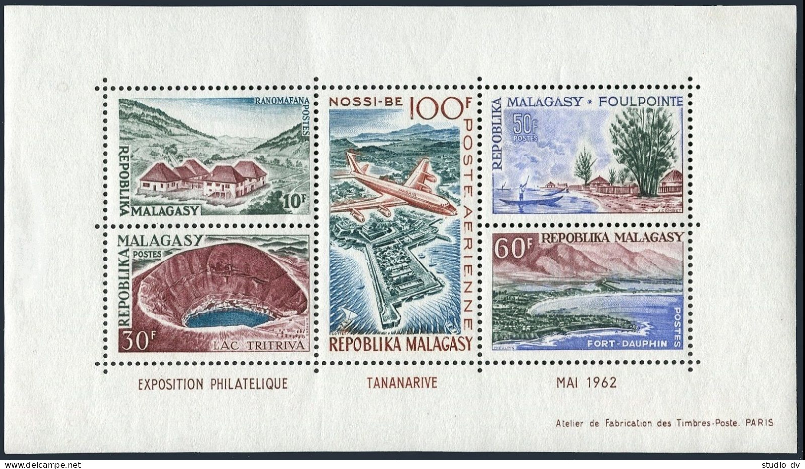 Malagasy C70a,MNH.Michel Bl.2. Malagasy PHILEX-1962.Ranomafana Village. - Madagascar (1960-...)