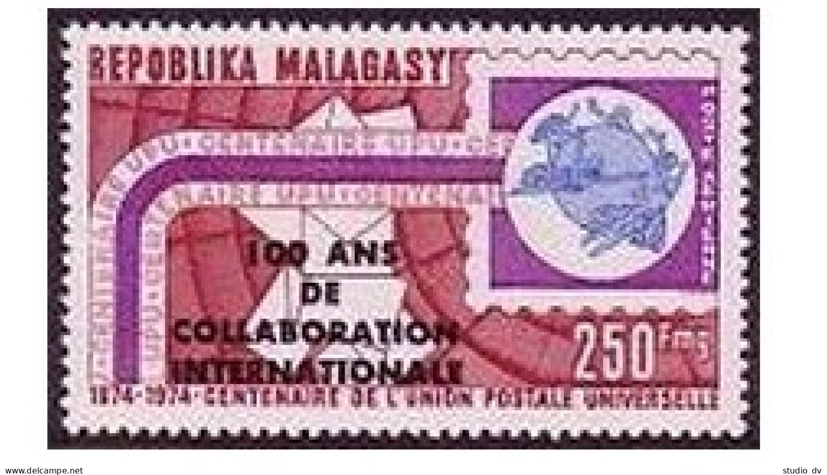 Malagasy C133,MNH.Michel 723. UPU-100,1974.Overprinted. - Madagaskar (1960-...)