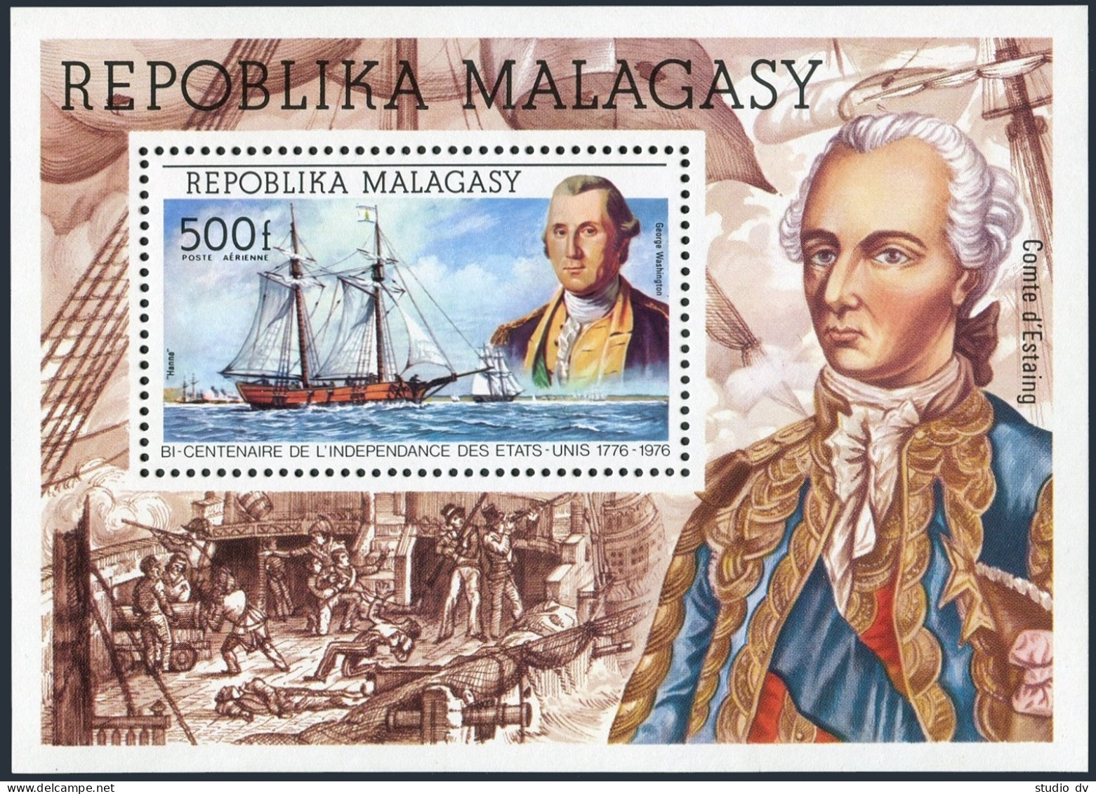 Malagasy 525-526,C137-C140,MNH. Mi 742-746,Bl.7. America-200,1976.Leaders,Ships. - Madagascar (1960-...)