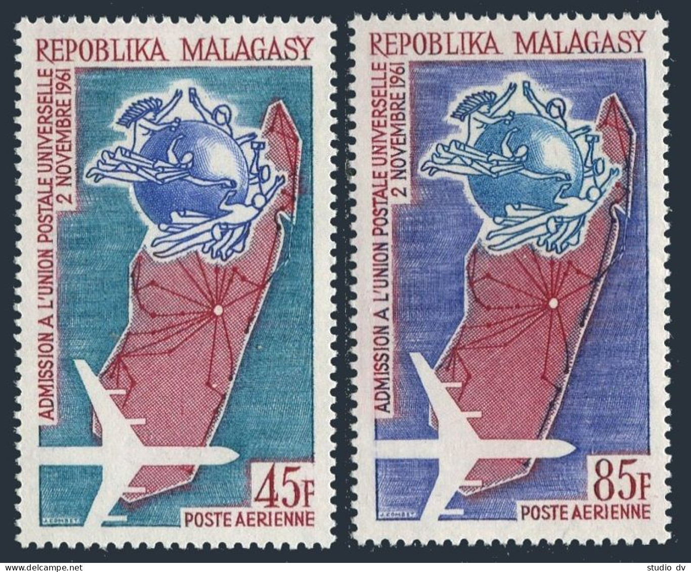 Malagasy C76-C77, MNH. Mi 507-508. Admission To UPU, 2nd Ann. 1963, Map. Plane. - Madagascar (1960-...)