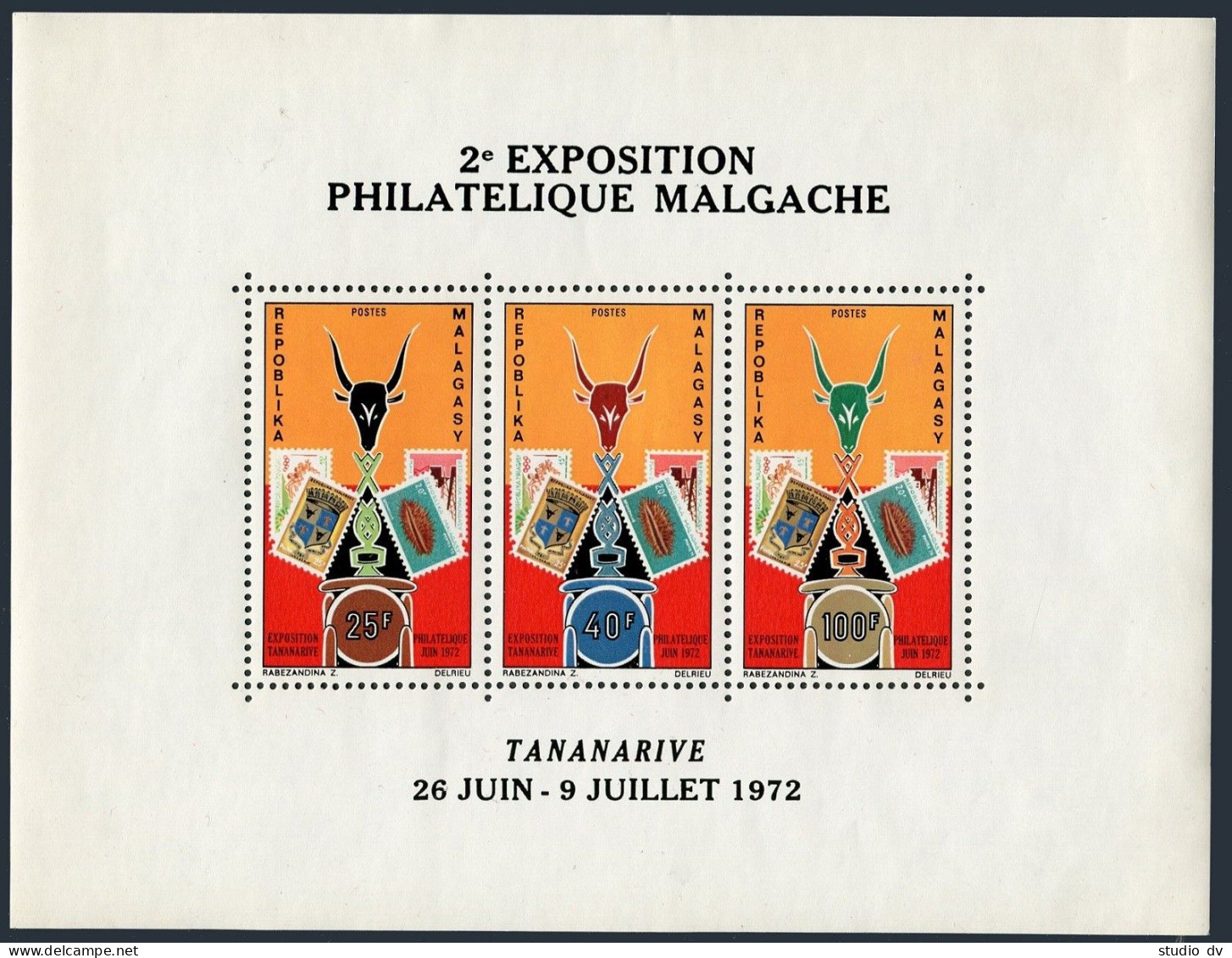 Malagasy 468-470,470a,MNH.Michel 653-655,Bl.6. Philatelic Exhibition,1972.Shell. - Madagascar (1960-...)