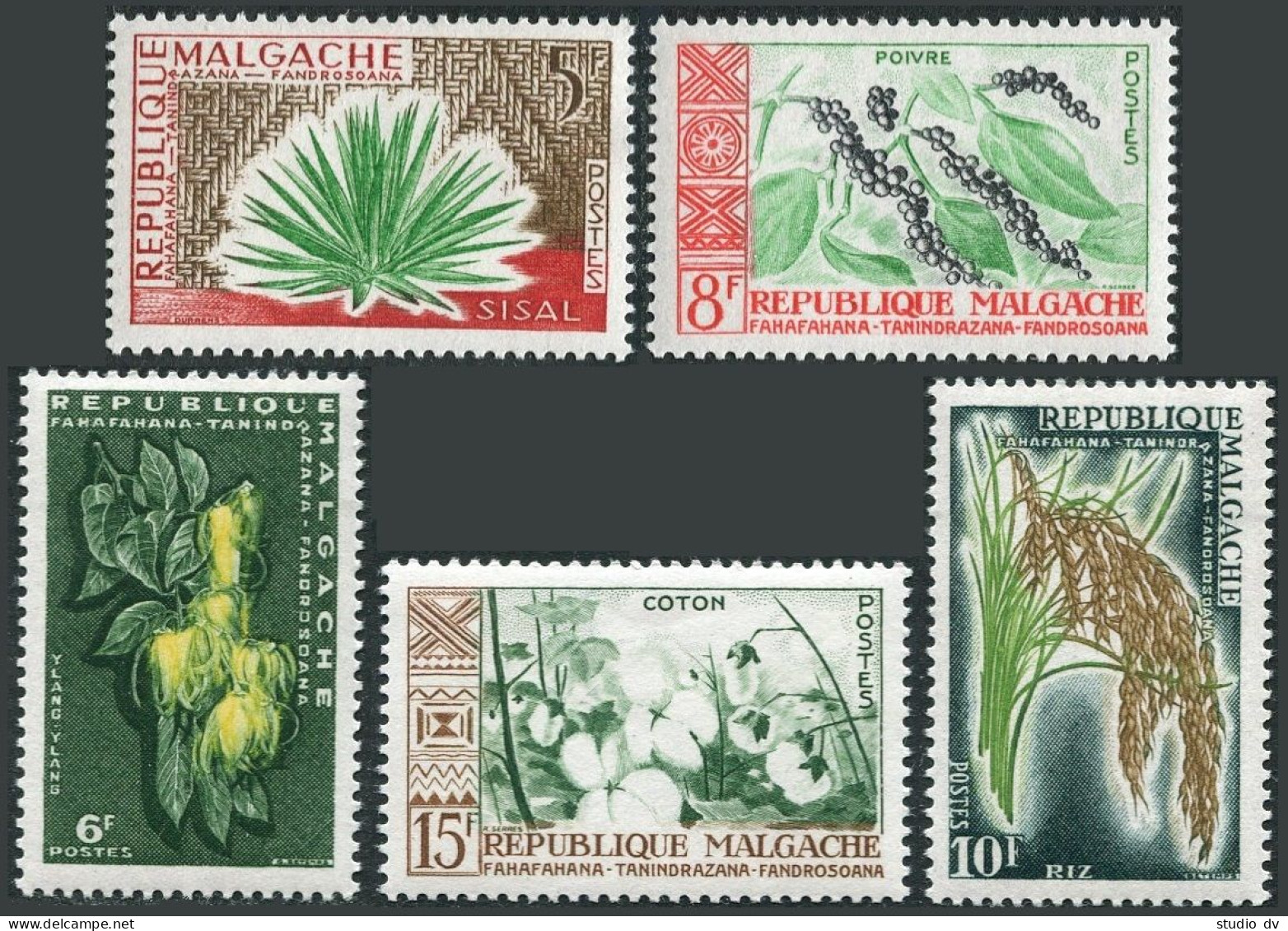 Malagasy 306-315,MNH.Michel 445-454. Butterflies,Plants 1960.Ylang-ylang,sisal, - Madagaskar (1960-...)