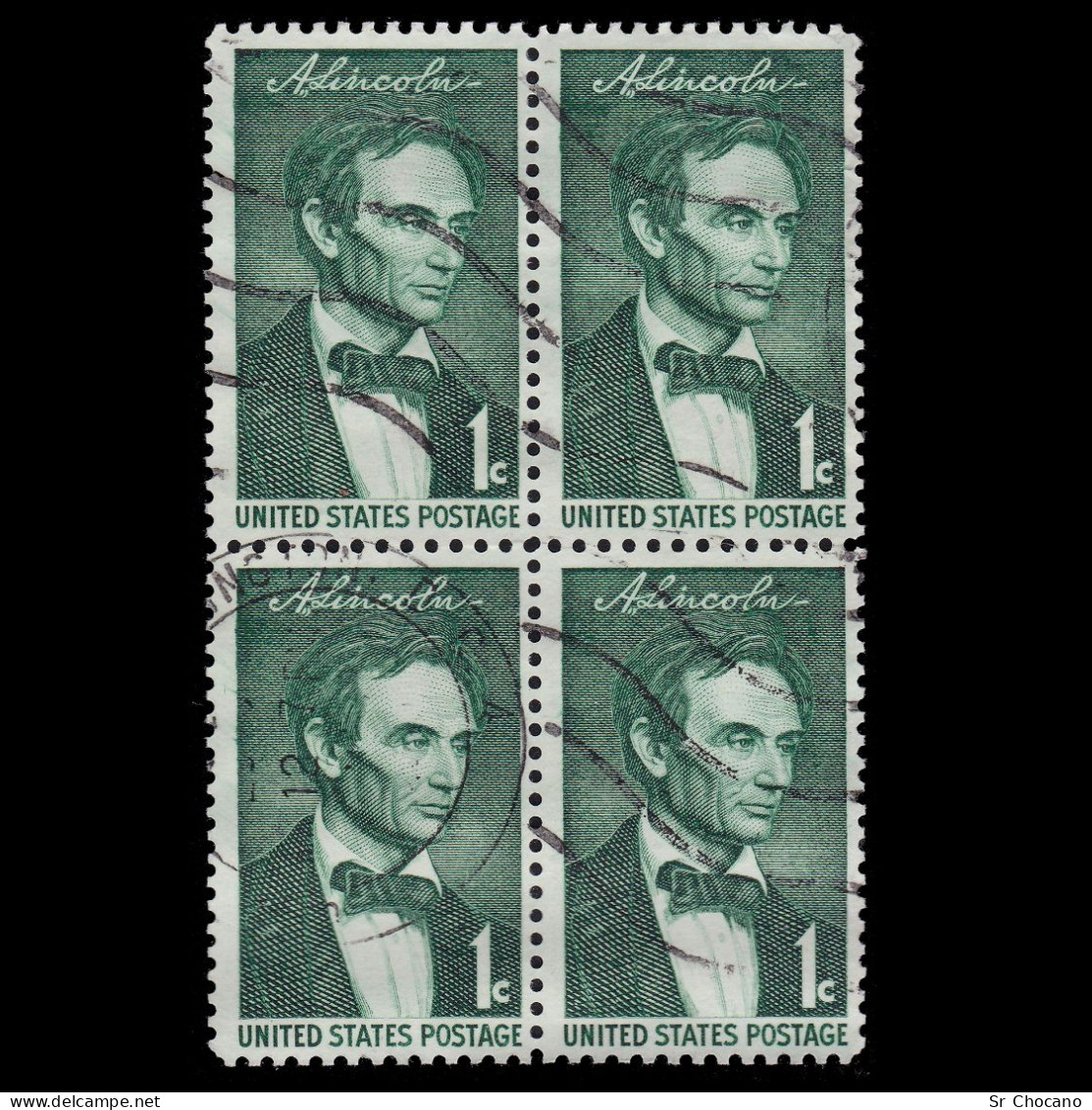 US Stamps.1959.Lincoln. 1c .Blq 4 USED.Scott 1113 - Used Stamps