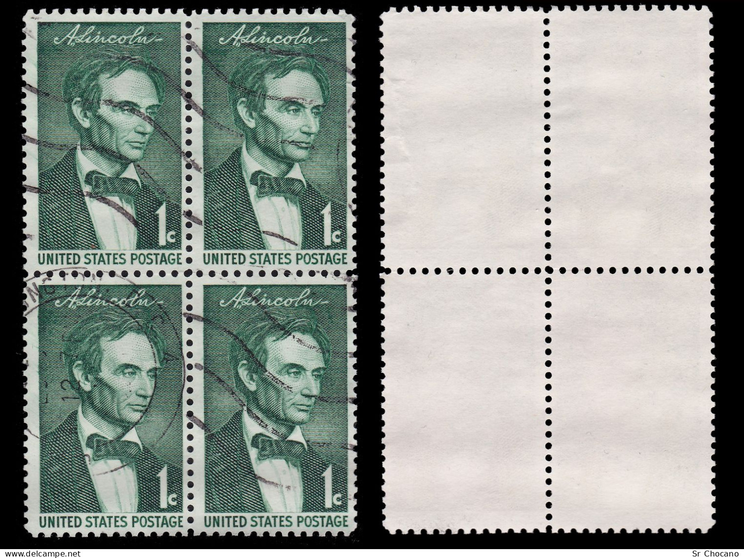 US Stamps.1959.Lincoln. 1c .Blq 4 USED.Scott 1113 - Used Stamps