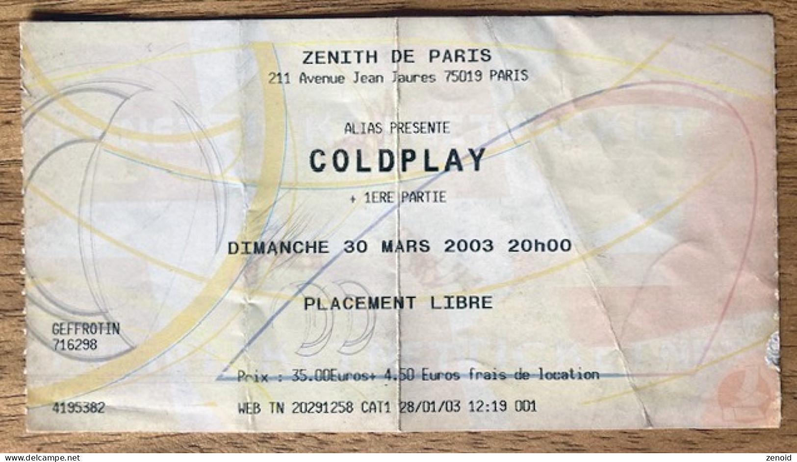 Billet Concert "Coldplay - 30 Mars 2003 - Zenith De Paris" - Other Products
