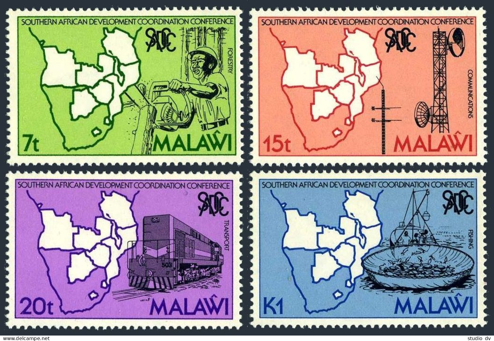 Malawi 462-465, MNH. Mi 445-446. Map.Forestry,Communications,Locomotive,Fishing. - Malawi (1964-...)