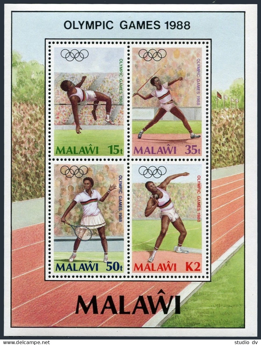 Malawi 514-517, 517a Sheet, MNH. Mi 497-500, Bl.68. Olympics Seoul-1988. Tennis, - Malawi (1964-...)