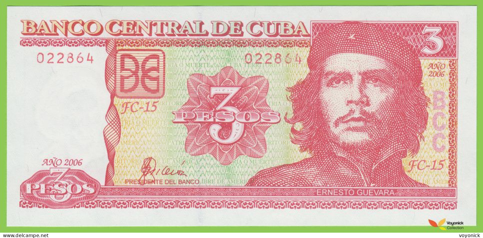Voyo CUBA 3 Pesos 2006 P127c B903c FC-15 UNC - Cuba