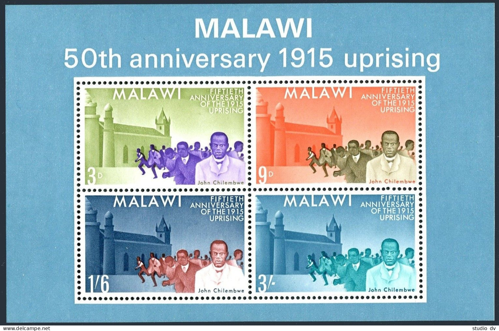 Malawi 32a Sheet,hinged.Mi Bl.3. Revolution 1915-50.John Chilembwe,missionary. - Malawi (1964-...)