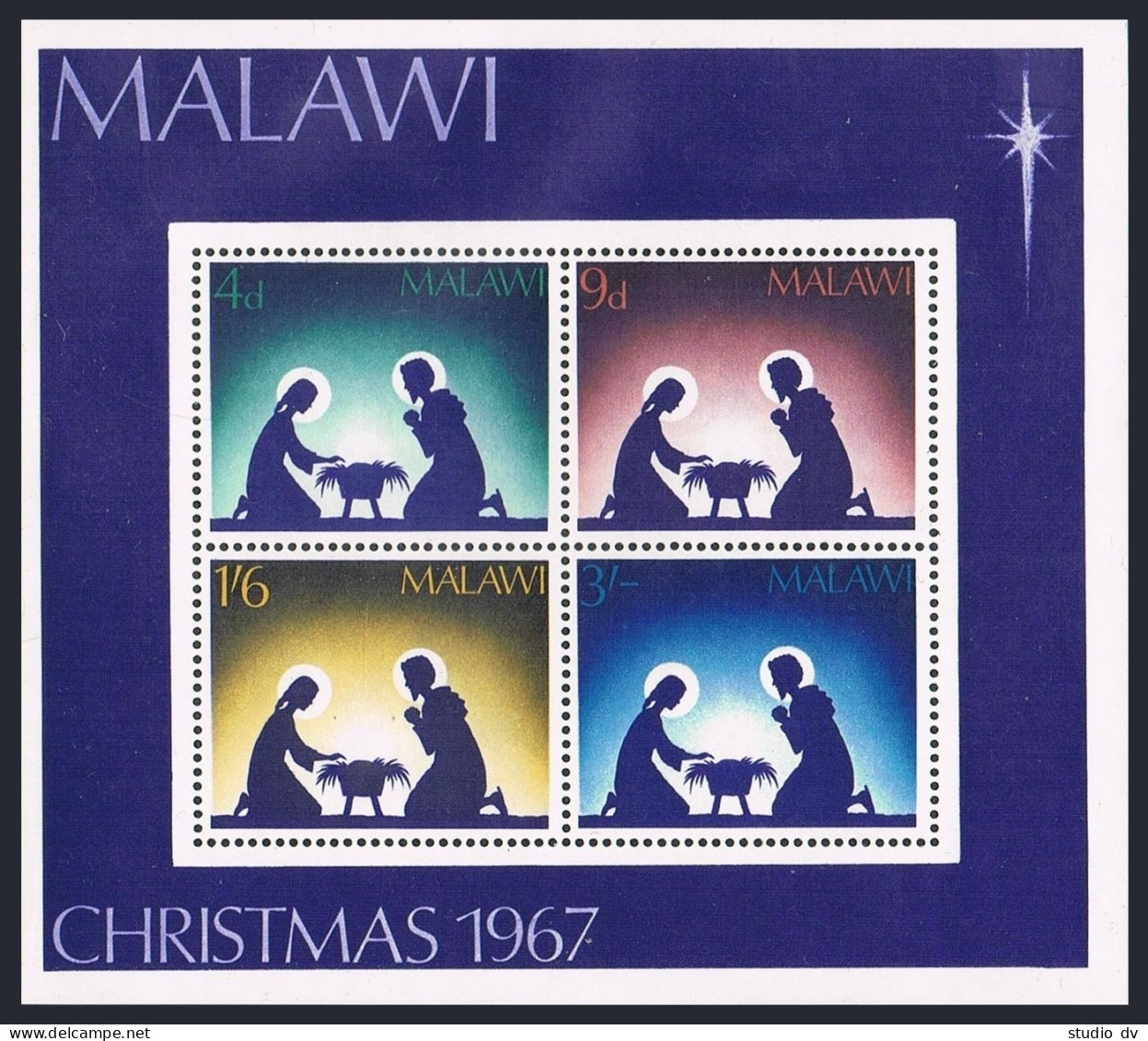 Malawi 79-82,82a Sheet,MNH.Michel 76-79,Bl.9. Christmas 1967.Nativity. - Malawi (1964-...)