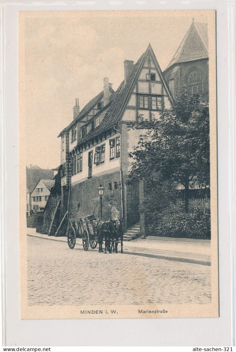AK Um 1915 Fuhrwerk In Der Marienstraße Mit Haus An Der Kirche Minden - Minden