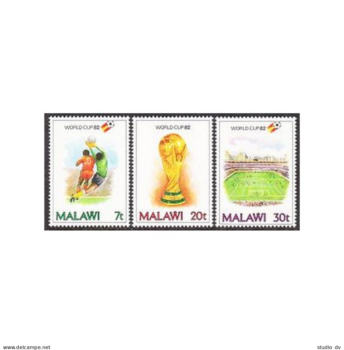 Malawi 402-404, 405, MNH. Michel 380-382, Bl.6. World Soccer Cup Spain-1982. - Malawi (1964-...)