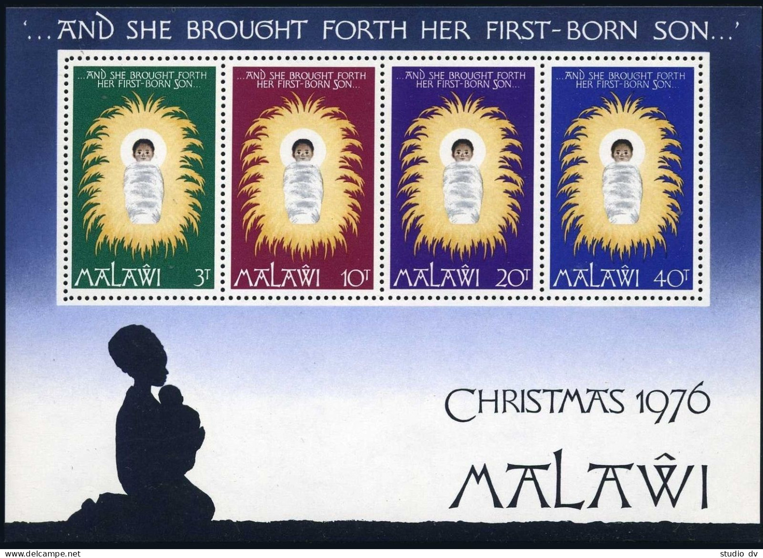 Malawi 295-298,298a Sheet,MNH.Michel 273-276,Bl.46. Christmas 1976:Christ Child. - Malawi (1964-...)