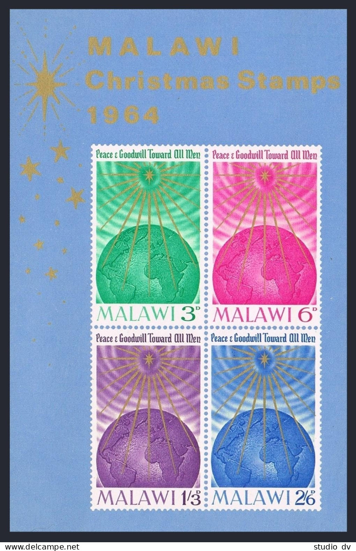 Malawi 18-21,21a Sheet,MNH.Michel 19-22,Bl.1. Christmas 1964.Globe,Sun. - Malawi (1964-...)