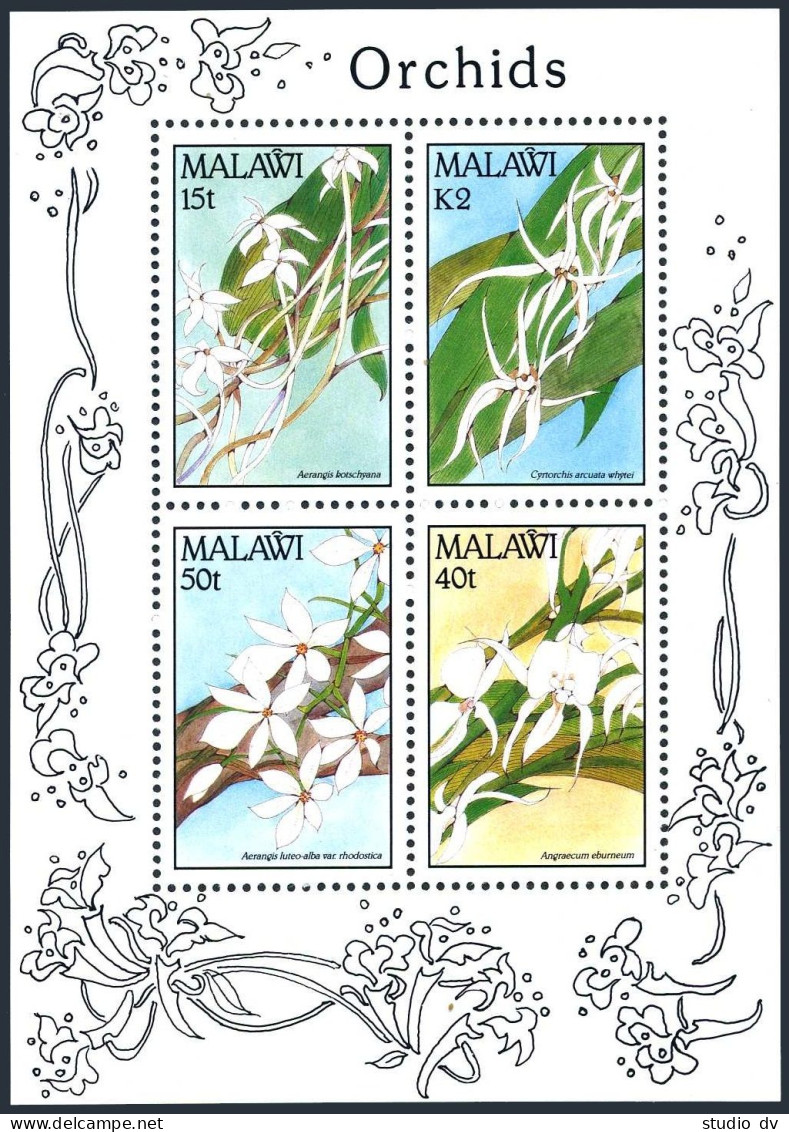 Malawi 578-581,581a Sheet,MNH.Michel 557-560,Bl.72. Orchids 1990. - Malawi (1964-...)