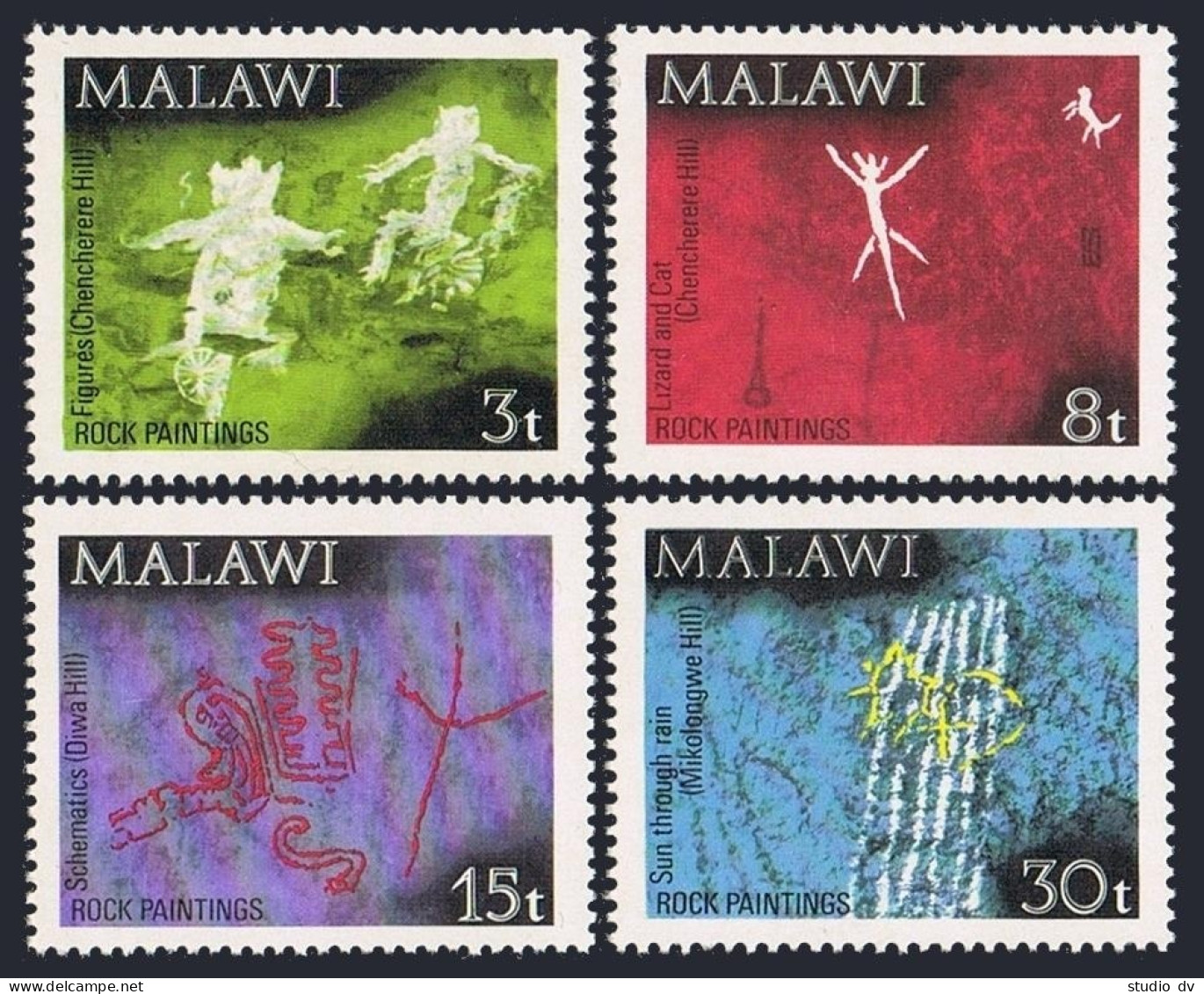 Malawi 186-189,189a,MNH. Rock Paintings,1972.Figures,Lizard,Cat,Chencherene Hill - Malawi (1964-...)