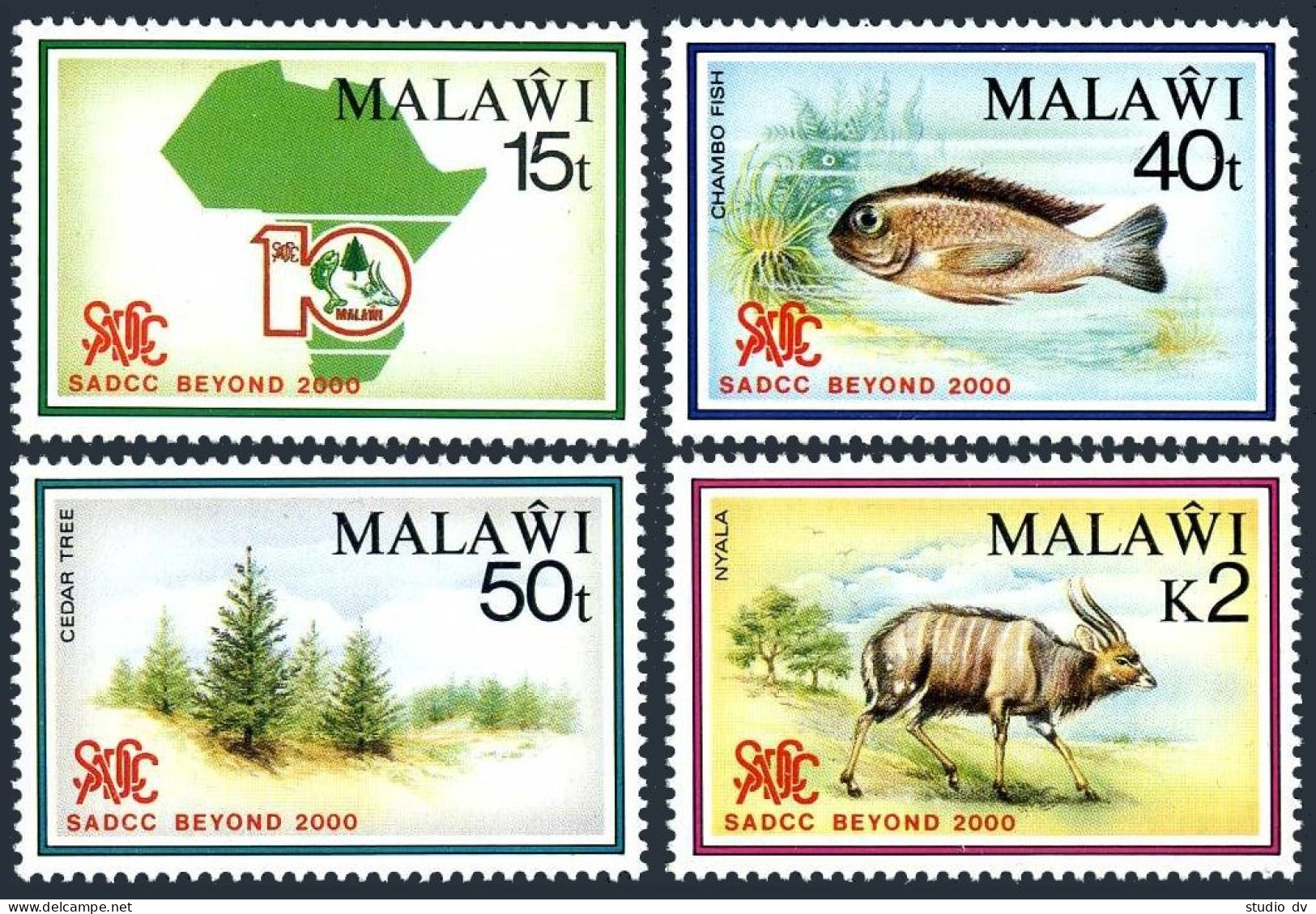 Malawi 570-73,573a,MNH. SADCC Beyond 2000:Map,Chambo Fish,Nyala,Cedar Tree.1990. - Malawi (1964-...)