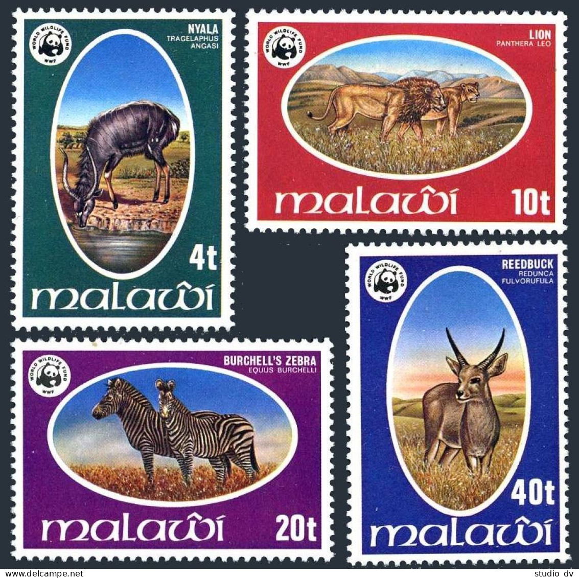 Malawi 319-322,322a, MNH. Mi 297-300,Bl.52. WWF 1978. Nyala,Lions,Zebra,Reedbuck - Malawi (1964-...)